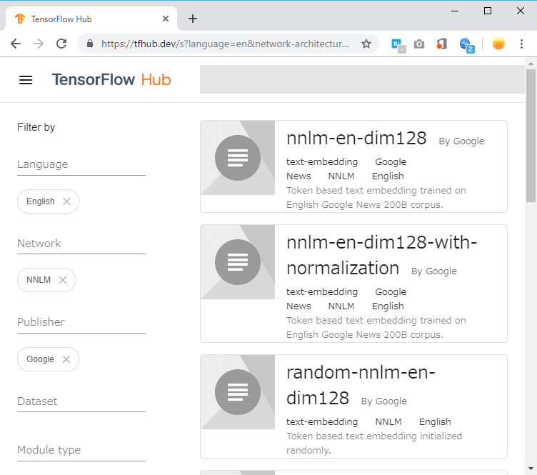 図13 TensorFlow Hubで公開されている学習済みモデルの一覧(基調講演より)