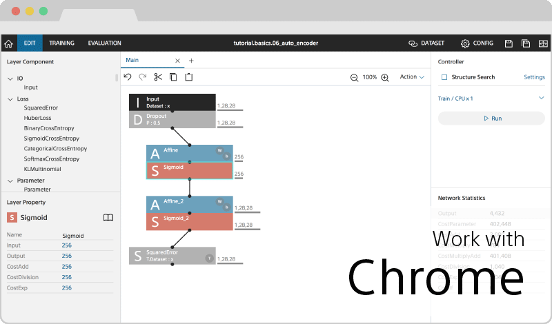 Neural Network Console Cloudの実行例(公式サイトから引用)