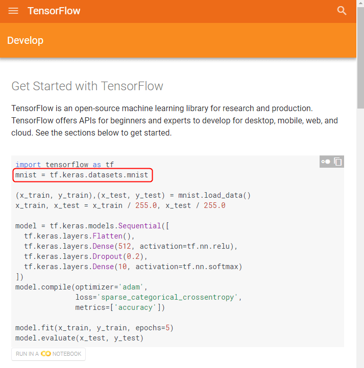TensorFlowの公式チュートリアルのサンプルコード(1)