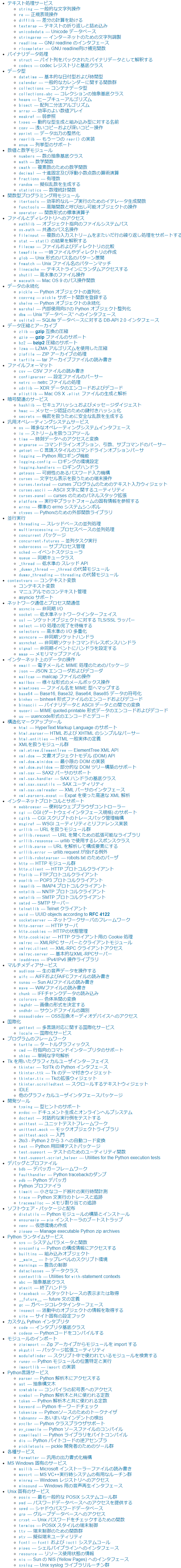 Python標準ライブラリに含まれるモジュール群